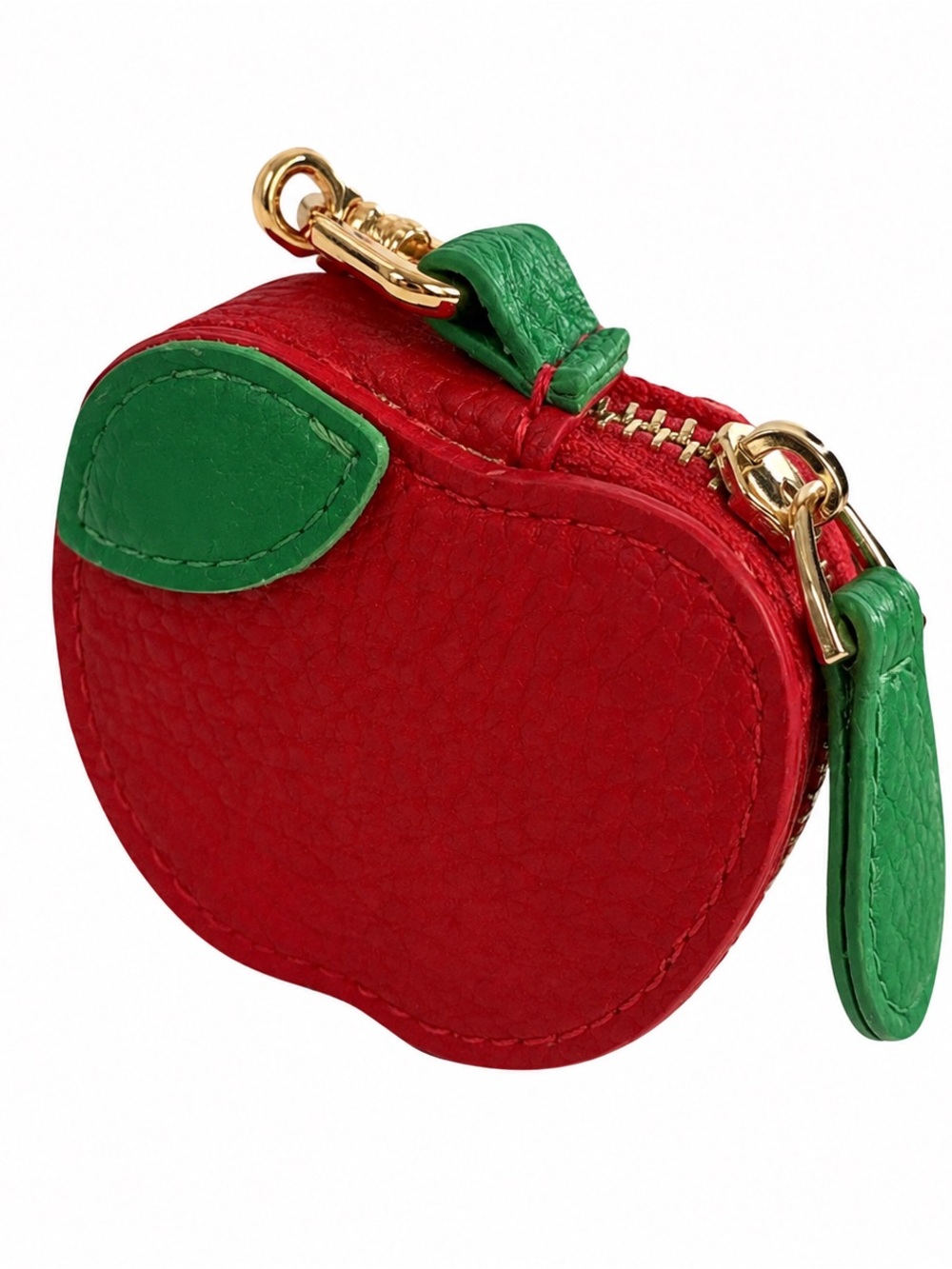 Red Apple Coin Purse with Green Accents